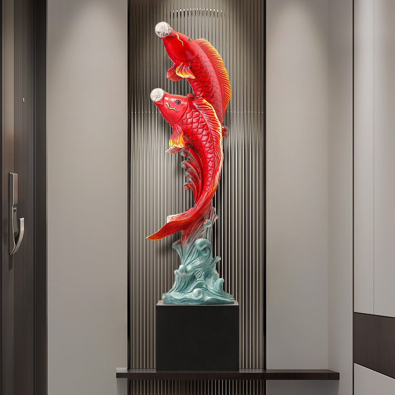Resin Art Floor - Five-Flavored Fish Sculpture,Resin Statue,Luxury Living Room,TV